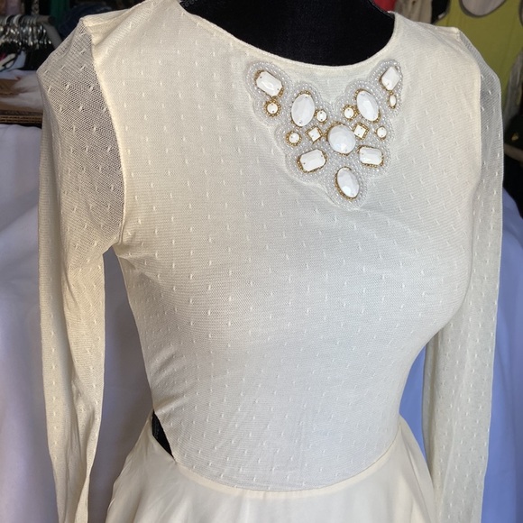 New Guess Long Sleeve Sheer Fit & Flare Dress - Picture 6 of 8